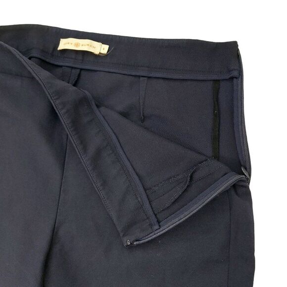Tory Burch Trouser Pants Womens 6 Navy Flat Front Slim Straight Stretch Side Zip - Picture 3 of 14